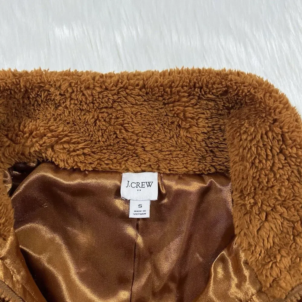J. Crew Women's Size Small Brown‎ Full Zip Funnelneck Sherpa Jacket AB440